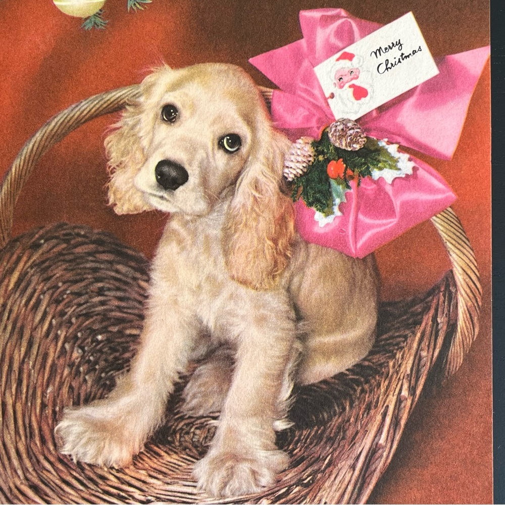 Vtg Christmas Card Coronet Magazine Subscription Gift Cocker Spaniel Dec 1952 - Picture 3 of 9